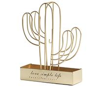 BAFOVY Soporte de Marco de Metal de Bobina de Cactus con una Base Resistente para la Decoración del Jardín del Patio Al Aire Libre de Interiores 13.5x4.5x17.2cm (Gold)