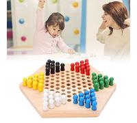 BAFOVY Tablero de Damas Chinas de Madera Colorido para Niños, Tablero de Ajedrez de 6 Lados, 6 Colores Diferentes, Interacción Entre e Hijos