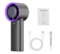 BAFOVY Ventilador Portátil de Mano 100 Speed, Ventilador de Refrigeración Portátil con Pantalla LCD, Alta Velocidad del Viento de 10 M/s, Batería de 4000 MAh, Tecnología de Enfria (Plata Negro)