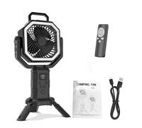 BAFOVY Ventilador Portátil para Exteriores, Ventilador para Acampar con Trípode, Control Remoto, Batería de 20000mAh, 50 Horas, 4 Velocidades, 3 Luces LED, Oscilación, Banco de Energía (BLACK)