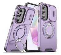 BAFUGU Coque pour Samsung Galaxy S25 FE, Compatible Avec MagSafe [Protection d'appareil Photo Slide Camera] [Rotation de 360 Support Invisible] Étui Antidérapant & Antichoc-Violet