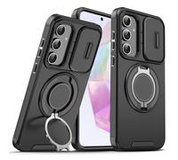 BAFUGU Coque pour Samsung Galaxy S25 FE, Compatible Avec MagSafe [Protection d'appareil Photo Slide Camera] [Rotation de 360 Support Invisible] Étui Antidérapant & Antichoc-Noir