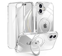 BAFUGU Funda Magnética Kickstand para iPhone 17, Compatible con MagSafe, Carcasa de Teléfono 360 Grados con Protector, Soporte Incorporado Cara Bumper Transparente Case- Transparente