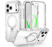 BAFUGU Funda Magnética Kickstand para iPhone 17 Pro, Compatible con MagSafe, Carcasa de Teléfono 360 Grados con Protector, Soporte Incorporado Cara Bumper Transparente Case- Transparente