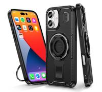 BAFUGU Funda para iPhone 16 6,1", 360° Anillo Ajustable Giratorio Silicona incorporada, Diseño de Doble Anillo Cadre en TPU+Rigide du PC Résistant aux Rayures Étui Antichoc-Black