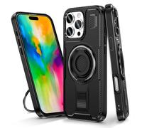 BAFUGU Funda para iPhone 16 Pro MAX 6,9", 360° Anillo Ajustable Giratorio Silicona incorporada, Diseño de Doble Anillo Cadre en TPU+Rigide du PC Résistant aux Rayures Étui Antichoc-Black