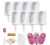 Bafutayawa Cakesicle Formen Silikon 2 Stück Set EIS Am Stiel Form Cake Pop Maker mit Holzstielen und Tüten Backform Silikon für Lollipop Dessert Weiß
