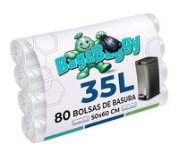 Bag&Baggy - 80 bolsas de basura transparentes, 35 litros, con cordones de cierre, 50 x 60 cm, HDPE resistente, bolsas de basura antiagujeros para recogida selectiva, 4 rollos de 20 unidades