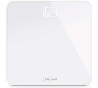 BAGAIL Báscula de baño, báscula digital con sensores de alta precisión y cristal templado, ultra delgada, tecnología Step-on, pantalla transparente - Blanca