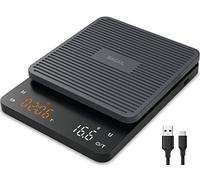 BAGAIL Báscula de Café Digital con Temporizador, 0.1 g de Alta Precisión, Báscula de Espresso por Goteo con Tara Automática, Sensor Táctil y Cubierta de Silicona, Peso Máximo 3kg, Negro Mate