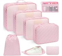 BAGAIL Juego de 8 organizadores de embalaje, organizadores de viaje con malla transpirable y bolsa para zapatos, organizadores de equipaje de nailon ligero para maleta, 9 colores - Raya rosa