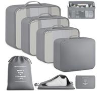 BAGAIL Juego de 8 organizadores de embalaje, organizadores de viaje con malla transpirable y bolsa para zapatos, organizadores de equipaje de nailon ligero para maleta, 9 colores - Gris