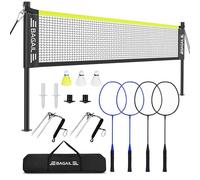 BAGAIL Juego de Bádminton para Exterior - Tamaño Oficial 20 pies x 5 pies, 4 Raquetas, 3 Pelotas de Bádminton, Red de PE Duradera y Bolsa de Transporte para Patio, Playa y Juegos Familiares