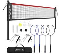 BAGAIL Juego de Bádminton para Exterior - Tamaño Oficial 20 pies x 5 pies, 4 Raquetas, 3 Pelotas de Bádminton, Red de PE Duradera y Bolsa de Transporte para Patio, Playa y Juegos Familiares