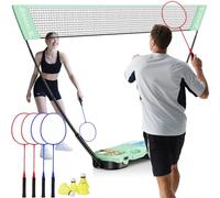 BAGAIL Juego de red de bádminton portátil, estuche de almacenamiento, base independiente, instalación rápida, red de bádminton desplegable con 4 raquetas, 4 volantes para juegos de interior y exterior