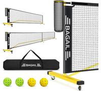 BAGAIL Juego de Red de Pickleball portátil 2 en 1 con Ruedas, Red de regulación y práctica de 22 pies/11 pies, coleccionista de Pelotas, Bolsa de Transporte, 4 Pelotas, fácil instalación, Color