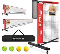 BAGAIL Juego de red de pickleball portátil con ruedas, tamaño reglamentario de 22 pies y tamaño de media cancha de 11 pies, red de bolas de pepinillo 2 en 1 con colector de bolas, bolsa de transporte,