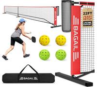 BAGAIL Portable Pickleball Net Set, 22 FT Regulation Size Pickle Ball Net with Ball Collector, Carry Bag, Easy Setup for Outdoor Indoor Driveway - Red