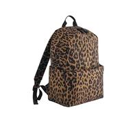 BagBase Mochila con estampado de leopardo, mochila ecológica con 100% poliéster reciclado GRS, bolsillo frontal con cremallera, bolsillos laterales, correas acolchadas y panel trasero, hecha para