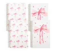 Bagentry 4 Packs A5 Spiral Pink Bow Notebook, Ruled Coquette Aesthetic Notebooks, Preppy Cute Journal Gifts for Women Teacher College Supplies