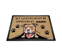 BAGEYOU Felpudo personalizado con diseño de perro con texto en inglés "My Love Dog Pit Bull All Guests Must be Appro", para decoración del hogar, 23.6 x 15.7 pulgadas