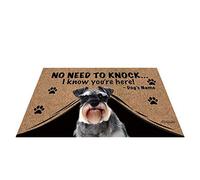 BAGEYOU Felpudo personalizado con nombre de perro para exteriores con texto en inglés "My Love Dog Schnauzer", "Not Need to Knock" I Know You're Here, 35.4 x 23.6 pulgadas