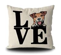 BAGEYOU Funda de cojín con diseño de perro con texto en inglés "Dog Love" (45,7 x 45,7 cm), diseño de Jack Russell Terrier