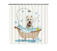 BAGEYOU Funny Dog West Highland White Terrier Westie in Bath - Cortinas de ducha de tela de poliéster impermeable, cortina de baño de 72 x 72 pulgadas, con 12 ganchos