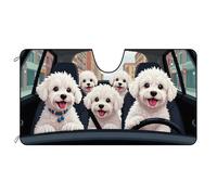 BAGEYOU - Parasol para parabrisas delantero de coche con diseño de familia de perros bichón frisé, protector solar reflectante de rayos ultravioleta, mantiene el vehículo fresco, 140 cm x 76 cm