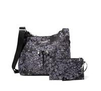 Baggallini Bolso cruzado cruzado para mujer, bolsa de viaje ligera y resistente al agua, correa ajustable, bolsillos exteriores, Hortensia Negra