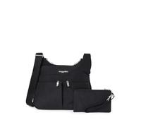 Baggallini Cross Over Crossbody Women 11x8.5 Medium Travel Bag Lightweight Water-Resistant Nylon Organized Handbag Purse, Bolso Bandolera para Mujer, Negro con Forro de Arena, Talla única