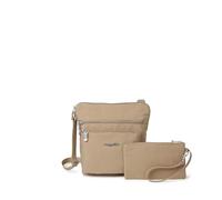 Baggallini Pocket Crossbody Bags For Women 8x8 Small Lightweight Durable Nylon Water-Resistant Travel Purse W/RFID Wristlet, Bolsos de Hombro para Mujer, Beige y marrón, Talla única