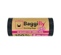 Baggifly, Bolsas de Basura 50L, 20 Bolsas Súper Resistentes, 100% Recicladas, Cierra Fácil, ECO Friendly, Hogar, Oficinas y Hostelería, Pack 1 x 20, Fabricado en España
