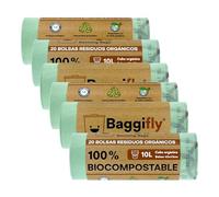 Baggifly, Bolsas de Basura Biodegradables 10L, 120 Bolsas Basura Compostables, ECO Friendly, Cubos Pequeños y Residuos Orgánicos, Pack 6 x 20, Fabricado en España