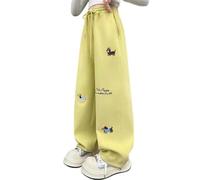 Baggy Barrel Sweatpants for Girls Y2K Embroidered Dog Wide Leg Joggers Kids Elastic High Waisted Cute Knitted Animals Sports Trousers Trendy Teen Athletic Casual Track Pants