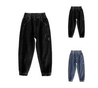 Baggy Jeans for Boys Elastic Waist Wide Leg Harem Pants with Pockets Kids Washed Distressed Strech Pull on Denim Trousers Children Loose Fit Casual Athletic Joggers
