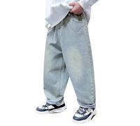 Baggy Jeans for Boys Straight Wide Leg Denim Trousers Kids Washed Elastic Waist Pull on Denim Pants Fashion Teenager Loose Casual School Trousers Comfy Carpenter Jeans