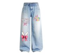 Baggy Jeans Girls Heart Wide Leg Jeans Cute Pattern Light Blue Elasticated Waist Denim Cargo Trousers Teens Girl Y2k Boyfriend Hip Hop Pants Vintage Casual Spring Summer Joggers