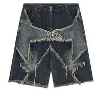 Baggy Jeans Hombres Casual Hipster 1/2 Hombres Raw Hem Denim Shorts Pantalones Jorts Y2K Cargo Retro Hip Hop Street Dance Loose Hombres Skateboard Jean Azul