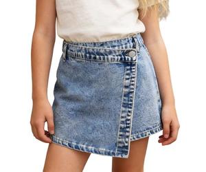 Baggy Jeans NiñAs-Mono Corto De Mezclilla Desgastado para Adolescentes con Botones Frontales, Ropa Informal para Jugar