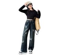 Baggy Jeans NiñAs-Pantalones Vaqueros Desgastados con Cintura EláStica Y Pierna Ancha para NiñAs