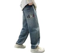 Baggy Jeans Niño, Pantalones Vaqueros Holgados para niños, Overoles de Mezclilla de Pierna Recta Extragrande, Pantalones Holgados de Pierna Ancha para niños Grandes, Ropa Informal de Primavera