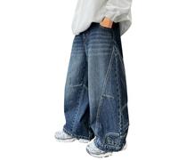Baggy Jeans Pantalones de Niño con Cinturón Elástico Jean Baggy Chico Pantalones Cargo Denim Niños Ancho Casual Hip Hop Y2K Streetwear San Valentín, azul, 10-11 ans