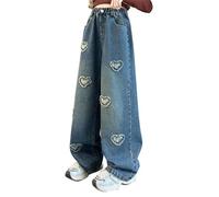 Baggy Jeans-Pantalones Vaqueros Casuales De Pierna Ancha para NiñAs con CorazóN, Estilo Coreano, Moda De OtoñO, CóModos, EláSticos, De Tela Suave.