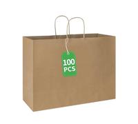 bagmad Paquete de 100 bolsas de papel kraft marrón de 16 x 6 x 12 pulgadas con asas a granel, bolsas de papel reciclado grandes, bolsas de regalo, bolsas de comestibles, bolsas de venta al por menor,