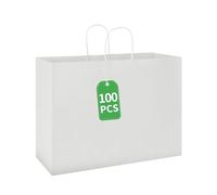 bagmad Paquete de 100 bolsas grandes de papel kraft blanco de 16 x 6 x 12 pulgadas con asas a granel para compras, bodas, comestibles, comercios, negocios, manualidades, bolsas de regalo (100 unidades
