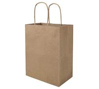 Bagmad - Paquete de 100 bolsas papel medianas 20 x 12 25 cm con asas, kraft marrón a granel, regalo, para compras al por menor, cumpleaños, boda unidades naturales