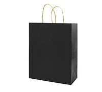 bagmad Paquete de 100 bolsas pequeñas de papel kraft negro de 5.25 x 3.25 x 8 pulgadas con asas a granel, bolsas de regalo, manualidades, compras, al por menor, fiestas, bodas, negocios (negro, 100