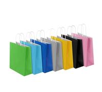 bagmad Paquete de 35 bolsas de papel kraft natural de 8 x 4.7 x 10 pulgadas con asas a granel, 7 bolsas de regalo de colores surtidos para bolsas de recuerdos de fiesta, boda, cumpleaños (tamaño