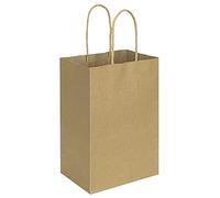 bagmad Paquete de 50 bolsas de papel de regalo pequeñas de 5.2 x 3.2 x 8.25 pulgadas con asas a granel, bolsas de papel kraft, regalos de fiesta, bolsas de compras al por menor, bolsas de manualidades